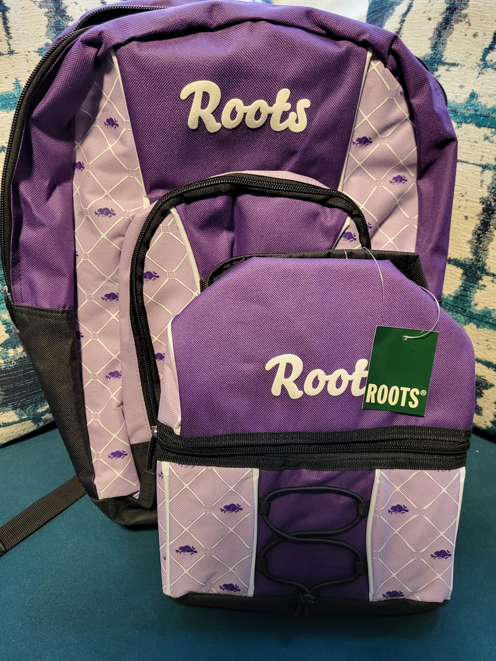 Roots Purple Backpack & Thermal Lunch Bag Set: Brand New With Tags